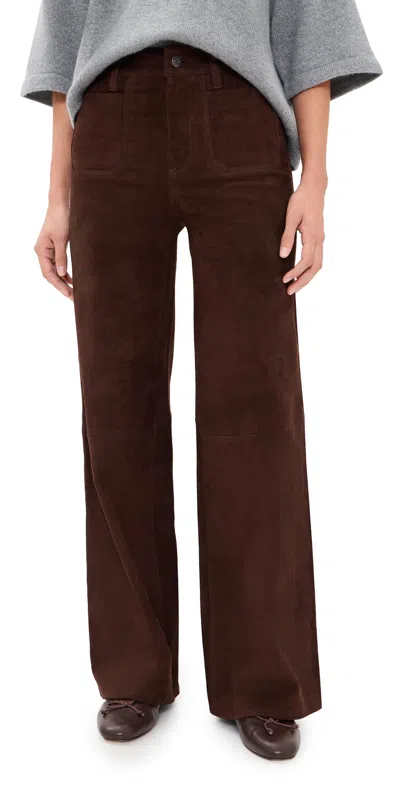 Frame Suede Le Slim Palazzo Modernist Pocket Pants Dark Brown In Purple