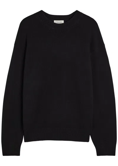 Frame Suede Patch Wool-blend Jumper In Black