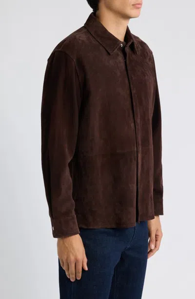 Frame Suede Shirt Jacket In Brown