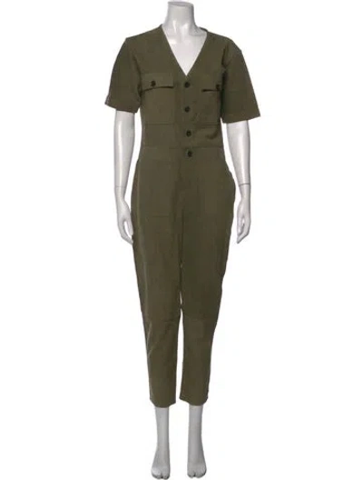 Pre-owned Frame Suede V-neck Jumpsuit In Green