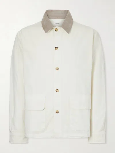 Frame Suede-trimmed Cotton-blend Jacket In White