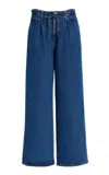 Frame Super Drape High Rise Drawstring Wide Leg Jeans In Ghost In Blue