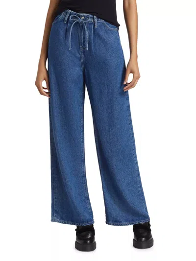 Frame Super Drape Drawstring Wide Leg Jean In Ghost In Blue