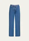 Frame Super Drape High Rise Drawstring Wide Leg Jeans In Ghost In Ghost