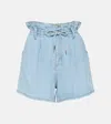 Frame Pleated Denim Shorts In Blue