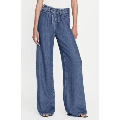 Frame Super Drape Wide Leg Denim Drawstring Trousers In Ghost