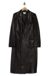 Frame Tailored Double Breasted Leather Coat In Black