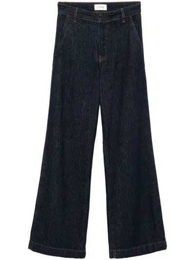 Frame Hoch Sitzende Jeans Mit Weitem Bein In Dunkelblauer Denim