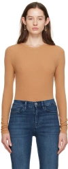Frame Tan Embroidered Long Sleeve T-shirt In Camel