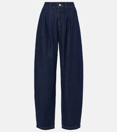 Frame The Trapunto Topstitched High-rise Wide-leg Organic Jeans In Denim