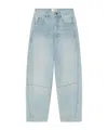 Frame The Twisted High Rise Wide Leg Ankle Jeans In Never In Blue