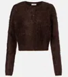 Frame The Teddy Cardi Brown Cropped Crewneck Cardigan With Front Button Closure In Cashmere Woman In Brown