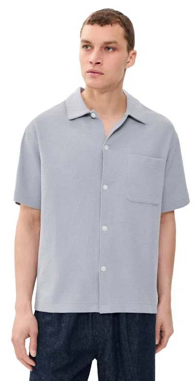 Frame Textured Button Down Shirt Blue Grey