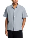 Frame Textured Stripe Short Sleeve Button-up Shirt In Gray
