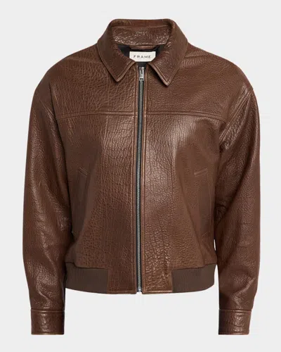 Frame Textured Leather Jacket In Brown