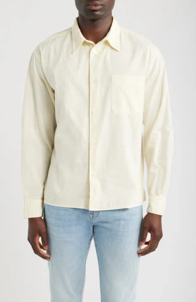 Frame Textured Long Sleeve Cotton Button-up Shirt In White