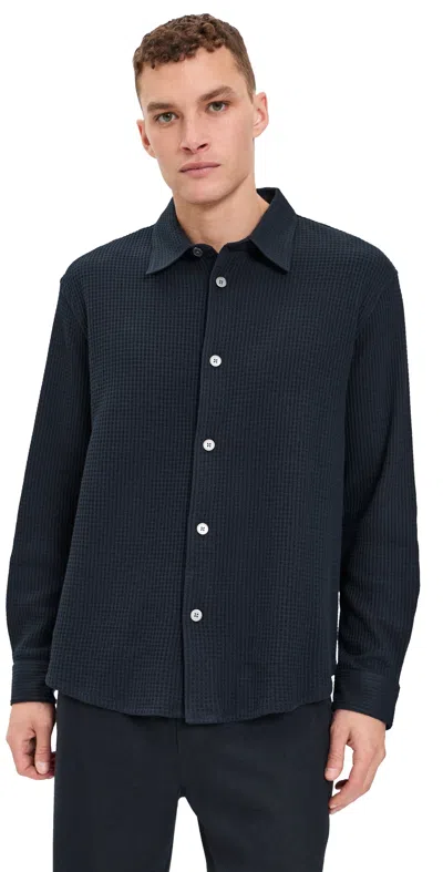 Frame Textured Shirt Dark Navy In Black