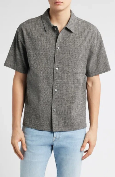 Frame Textured Short Sleeve Button-up Shirt In Black Multi