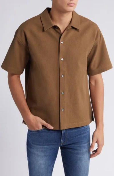 Frame Waffle Textured Short Sleeve Regular Fit Shirt In Dark Beige