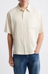 Frame Textured Stripe Short Sleeve Button-up Shirt In Animal Print