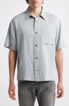Frame Textured Stripe Short Sleeve Button-up Shirt In Multi
