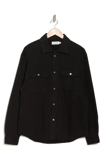Frame Textured Terry Overshirt In Black