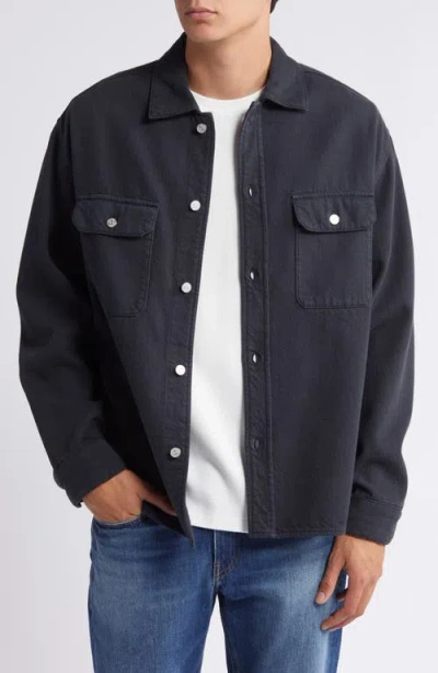 Frame Textured Terry Overshirt In Black