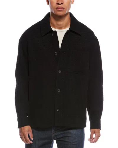 Frame Textured Wool-blend Shirt Jacket In Black