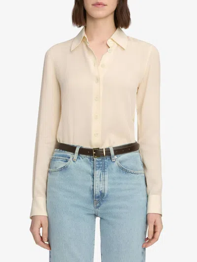 Frame Textured Woven Button Shirt In Cream In White