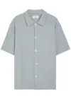 Frame Textured Stripe Short Sleeve Button-up Shirt In Gray