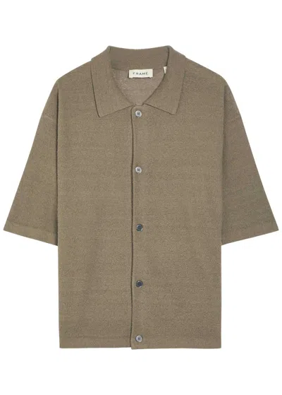 Frame Textured-knit Linen And Silk-blend Shirt In Brown