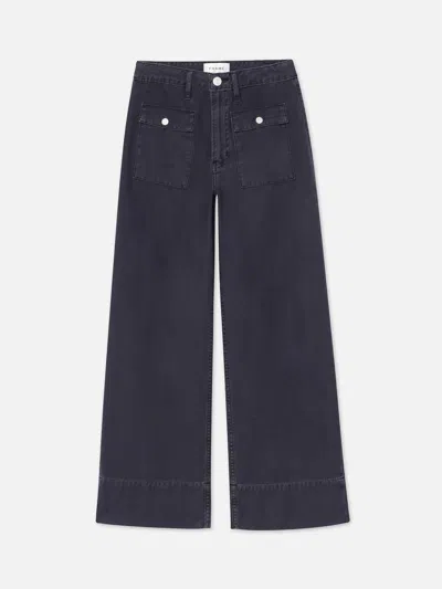 Frame The '70s Patch Pocket Ankle Wide Leg Twill Pants In Blue