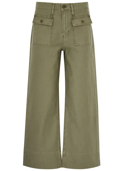 Frame The 70s Cropped Cotton Trousers In Sage