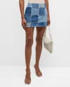 Frame The 70s Patchwork Denim Mini Skirt In Road Trip