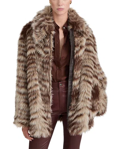 Frame The Alpine Chevron Faux Fur Coat In Brown