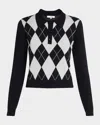 Frame Cropped Diamond Print Wool Blend Polo In Grey Multi