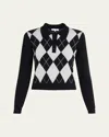Frame Cropped Diamond Print Wool Blend Polo In Grey Multi