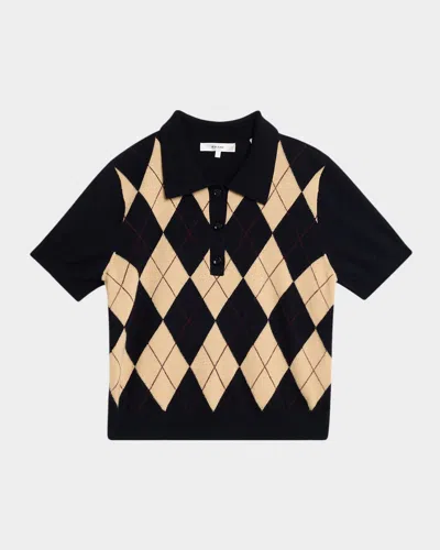 Frame The Argyle Short-sleeve Polo Sweater