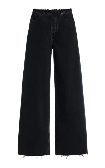 Frame Le Palazzo Cropped Raw Hem Jeans In Black