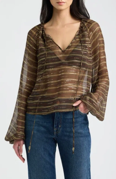 Frame The Balloon Silk Blend Blouse In Oakwood Multi