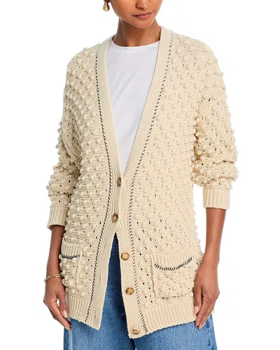 Frame Womens Cream The Bauble V-neck Cotton-knit Cardigan In White