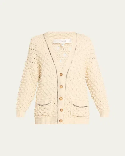 Frame Womens Cream The Bauble V-neck Cotton-knit Cardigan In White