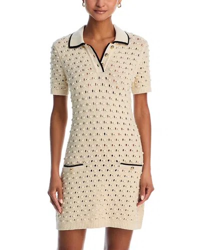 Frame The Bauble Piped Open-knit Cotton Mini Dress In Neutral