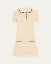 Frame The Bauble Piped Open-knit Cotton Mini Dress