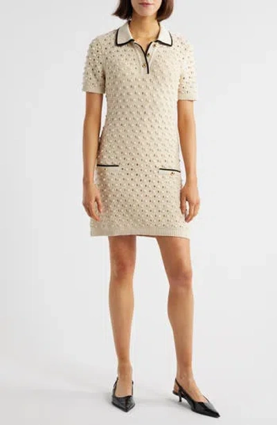 Frame The Bauble Piped Open-knit Cotton Mini Dress In Neutral