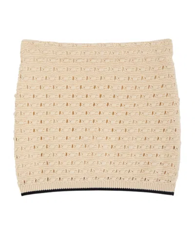 Frame The Bauble Open-knit Mini Skirt In Nude