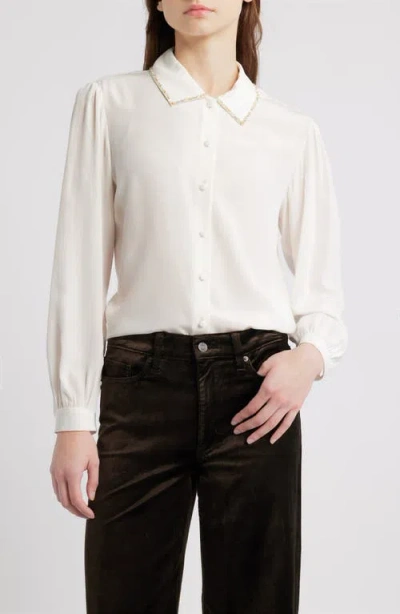 Frame The Bead Embellished Silk Button-up Shirt In White