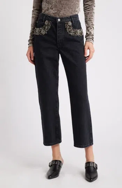 FRAME FRAME THE BEADED HANG CROPPED STRAIGHT LEG JEANS
