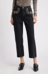 Frame The Beaded Hang Cropped Straight Leg Jeans In Portia