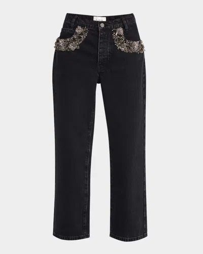Frame The Beaded Straight Jeans In Black